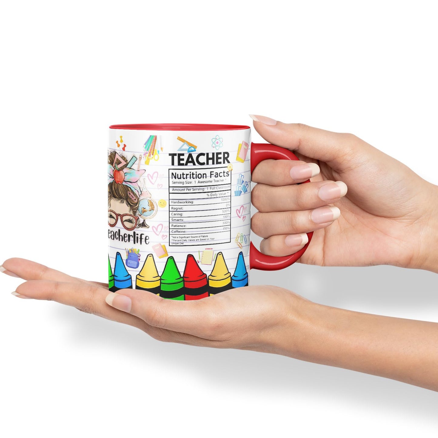 Vixar Teacher Nutrition Facts #teacherlife Mug Thank You, End of School Gift Ceramic Coloured Mug Cup for Tea Coffee Hot Brew 330ml 11Oz Gift TF1