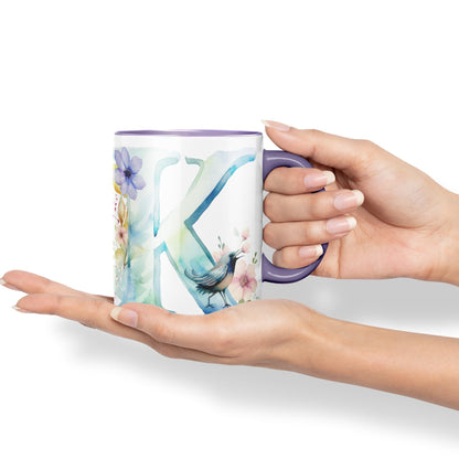 Letter K mug, Animals Alphabet Letter K Monogram animal for kids Ceramic Coloured Mug Cup for Tea Coffee Hot brew 330ml 11Oz Gift
