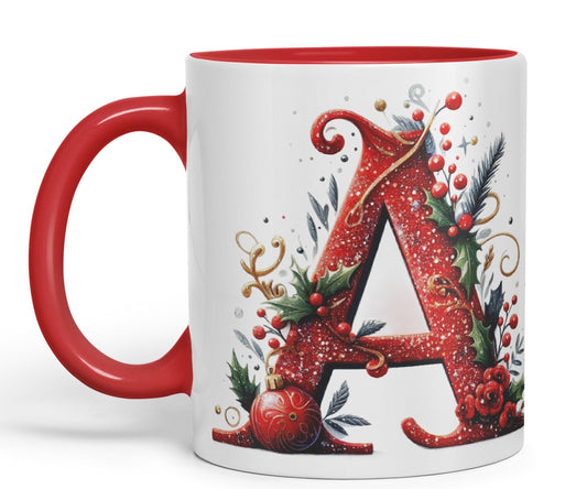 Red Letter ChristmasDesigns Alphabet Monogram Lettersjoke sarkasm Sarcastic Ceramic Coloured Mug Cup for Tea Coffee Hot Brew 330ml 11Oz Gift