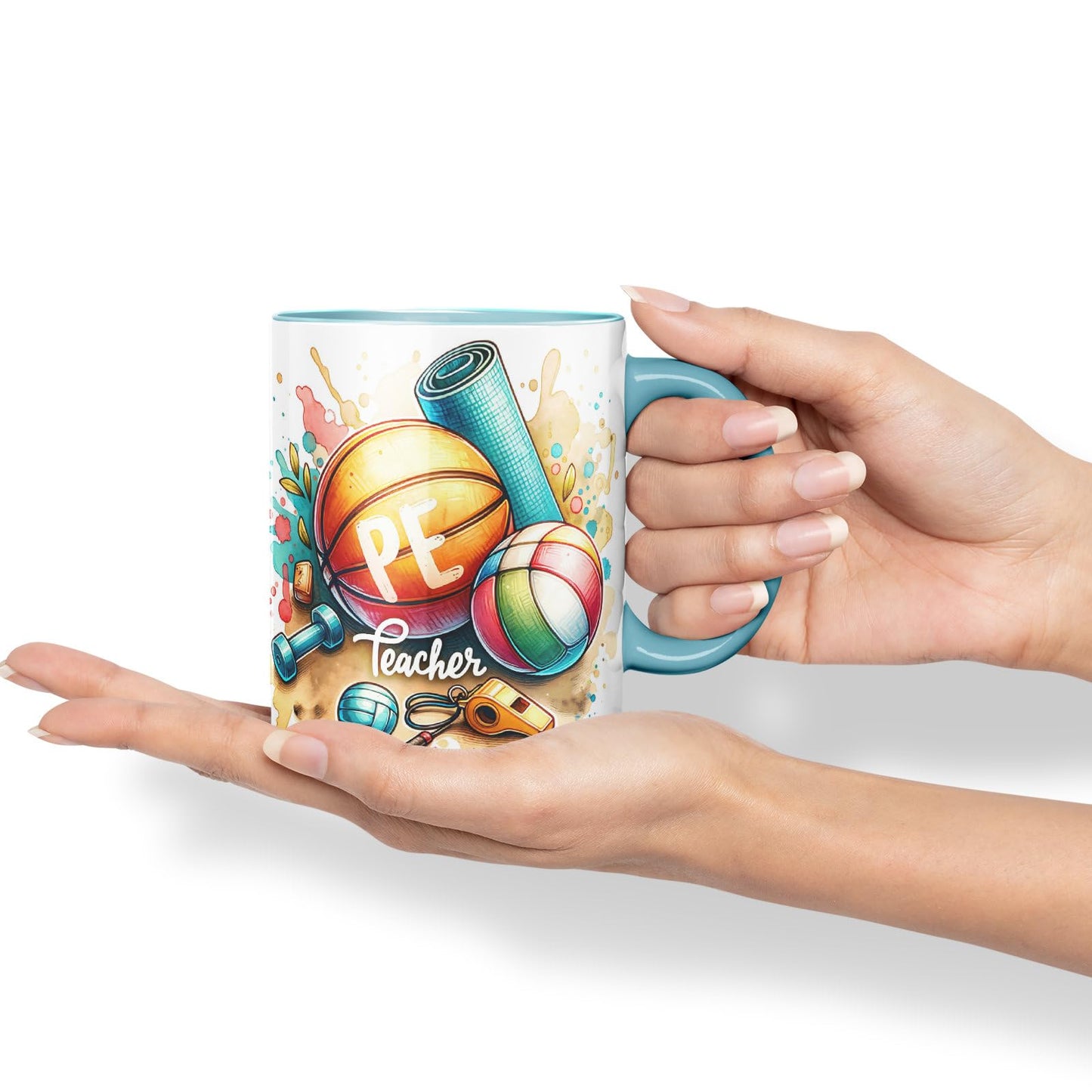 Vixar PE Teacher Mug Thank You, End of School Gift Ceramic Coloured Mug Cup for Tea Coffee Hot Brew 330ml 11Oz Gift