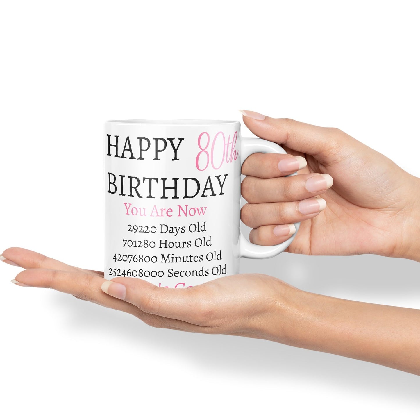 Vixar But Who's Counting Happy 80th Birthday Ceramic Coloured Mug Cup Gift Days Hours Minutes (Pink)