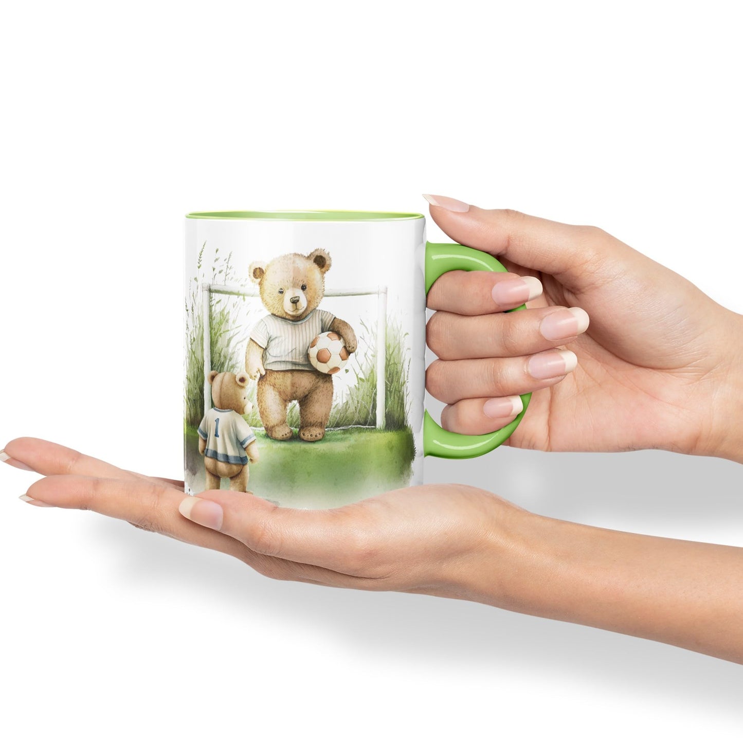 Vixar Teddy Bear Football Father and Son Ceramic Mug Coloured Mug Cup Gift Birthday Work Office Tea Coffee