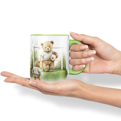 Vixar Teddy Bear Football Father and Son Ceramic Mug Coloured Mug Cup Gift Birthday Work Office Tea Coffee