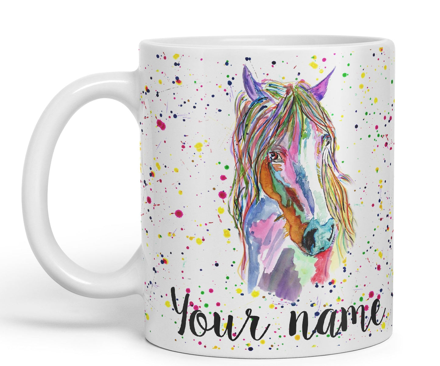 Vixar Personalised with Your Text Horse Farm Animals Watercolour Art Coloured Ceramic Mug Cup Gift 330ml 11oz Custom Work Office Tea Coffee