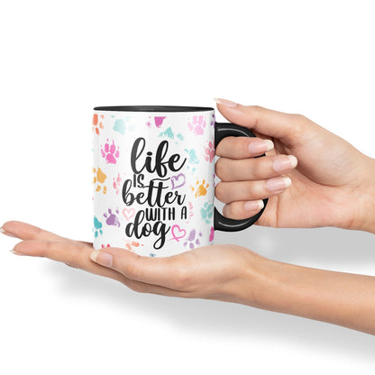 Vixar Life is Better with a Dog Coloured Ceramic Mug Cup Gift 330ml 11oz Work Office Tea Coffee