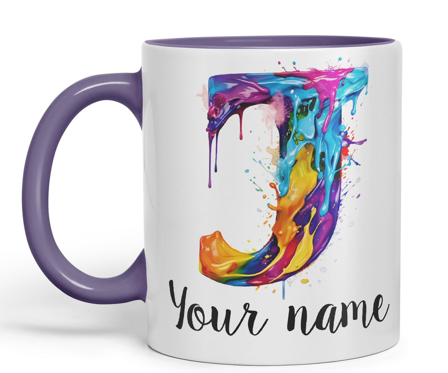 Personalised Letter J mug, Alphabet cusomized custom Letter J Monogram watercolour Ceramic Coloured Mug Cup for Tea Coffee Hot brew 330ml 11Oz Gift