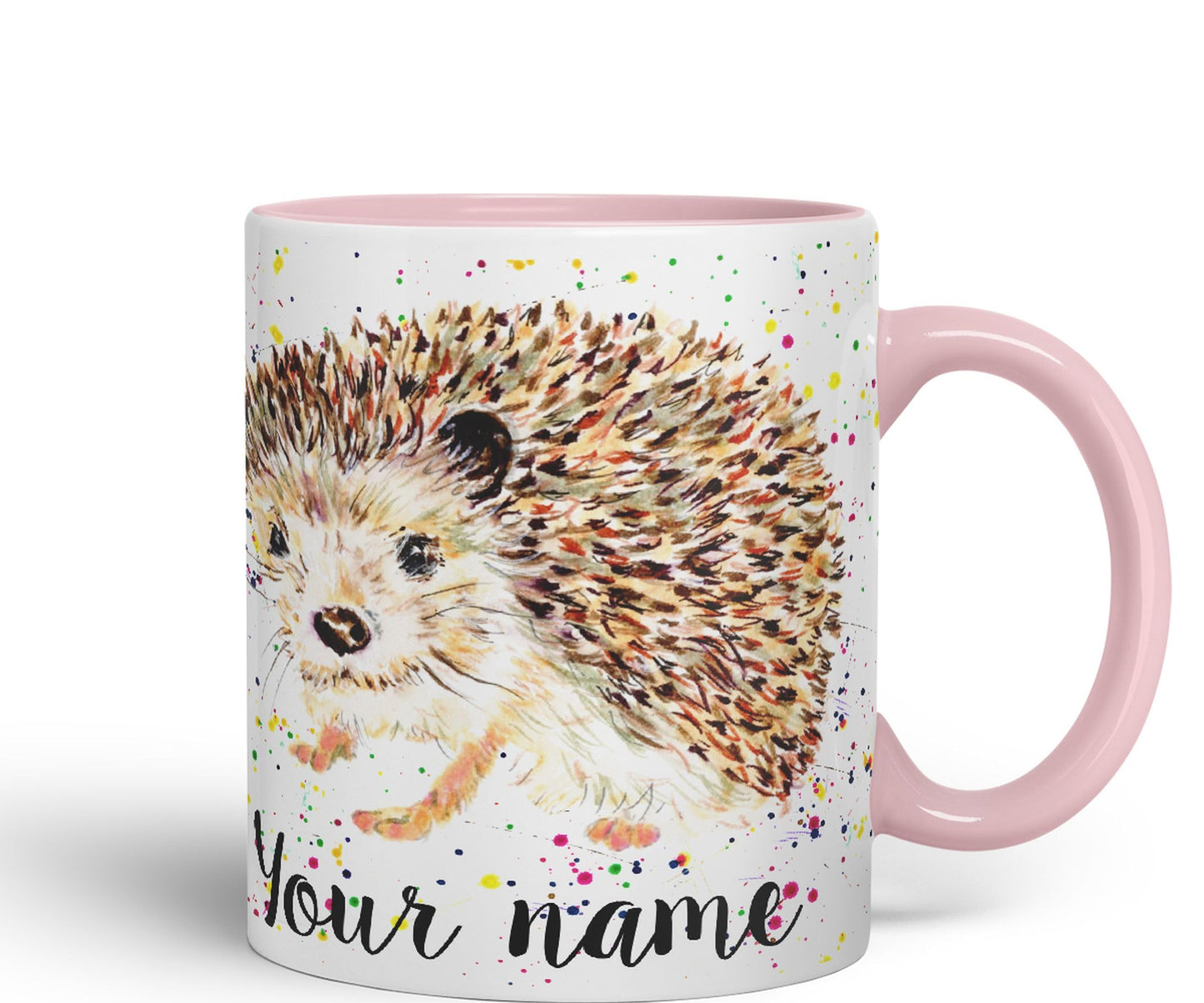 Vixar Personalised with Your Text Hedgehog British Wildlife Watercolour Art Coloured Ceramic Mug Cup Gift 330ml 11oz Custom Work Office Tea Coffee (h2)