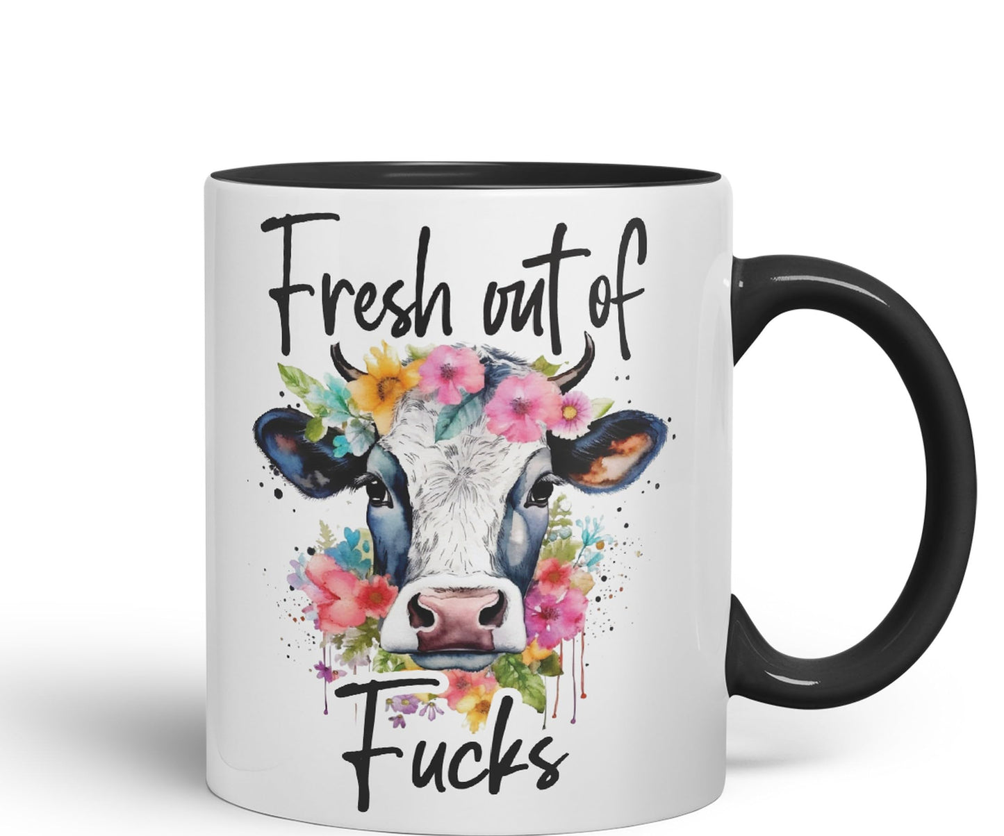 Fresh Out of Fu Cow Joke sarkasm Sarcastic Ceramic Coloured Mug Cup for Tea Coffee Hot Brew 330ml 11Oz Gift