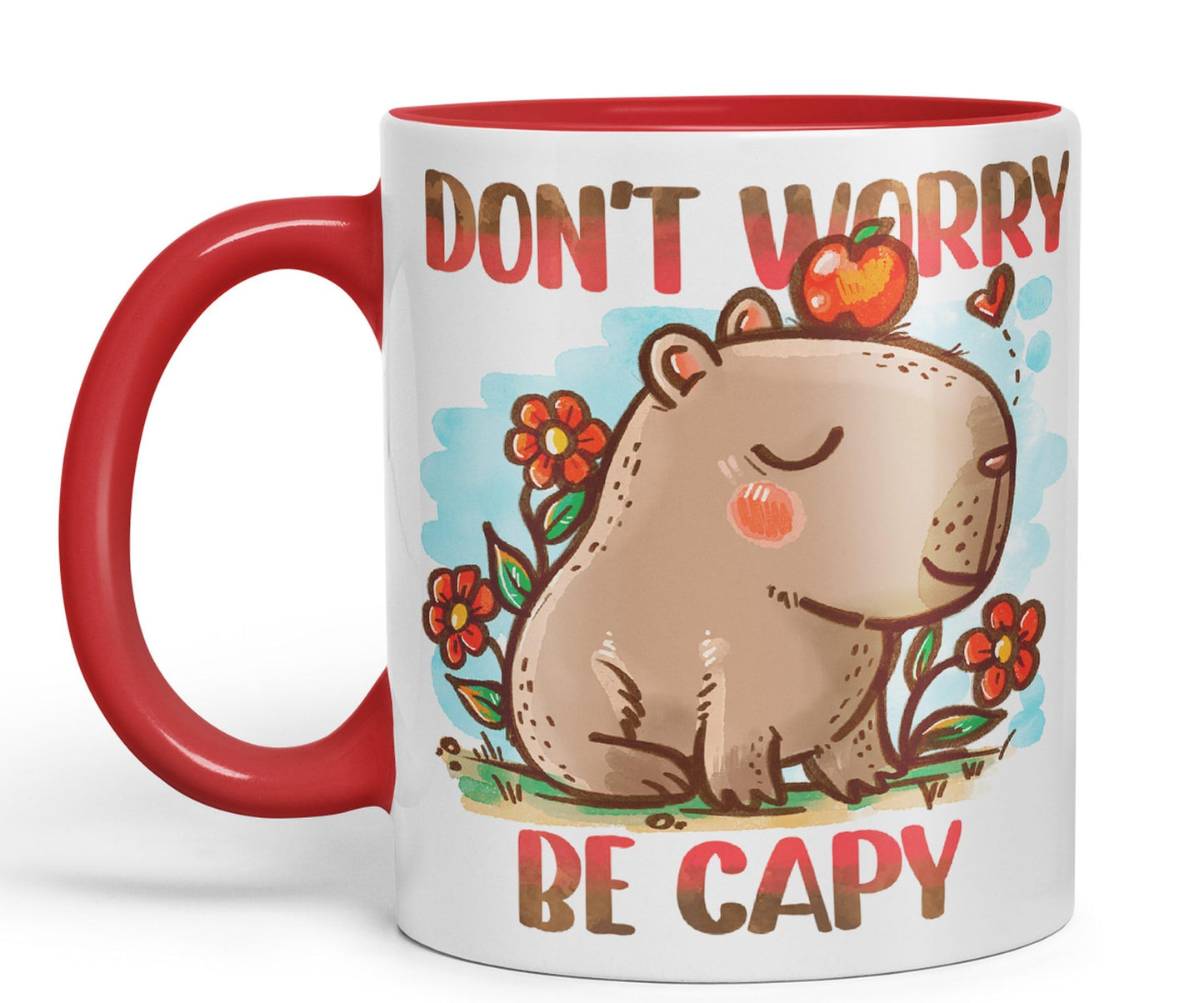 Vixar Capybara Don't Worry Be Capy Kawaii Joke Coloured Ceramic Mug Cup Gift 330ml 11oz Work Office Tea Coffee