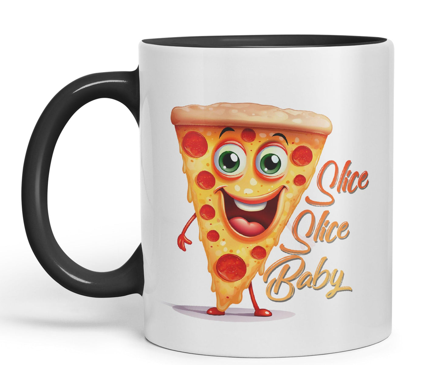 Slice Slice Baby Pizza Joke sarkasm Sarcastic Ceramic Coloured Mug Cup for Tea Coffee Hot Brew 330ml 11Oz Gift