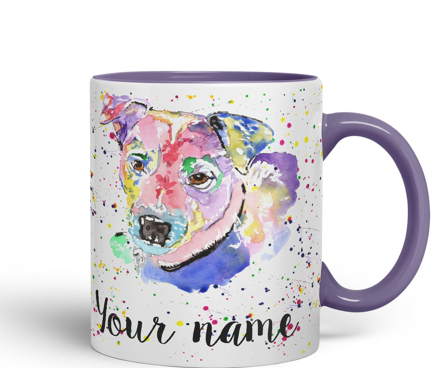 Personalised mug with Your Text name Jack Russell Terrier Dog pet animals Watercolour Art Coloured Ceramic Mug Cup Gift 330ml 11oz Custom Work Office Tea Coffee