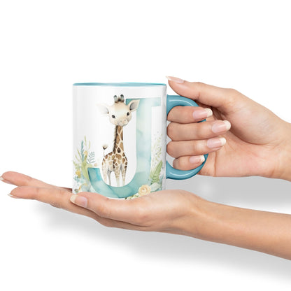 Letter J mug, Animals Alphabet Letter J Monogram animal for kids Ceramic Coloured Mug Cup for Tea Coffee Hot brew 330ml 11Oz Gift