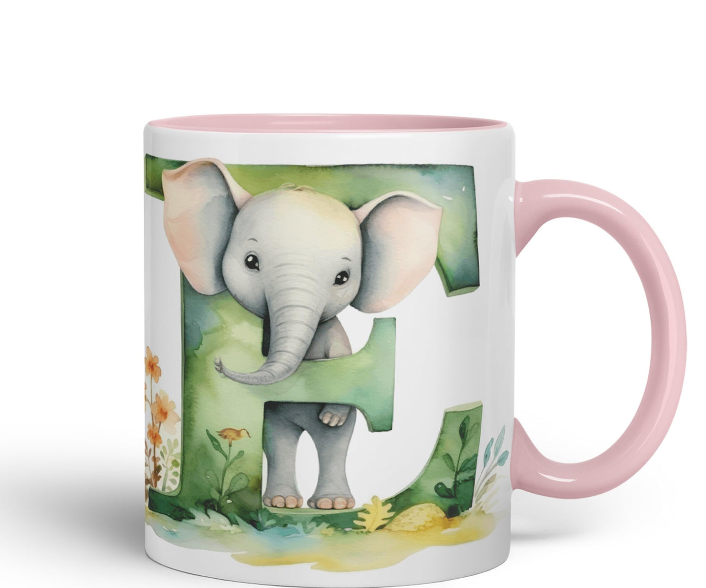 Letter E mug, Animals Alphabet Letter E Monogram animal for kids Ceramic Coloured Mug Cup for Tea Coffee Hot brew 330ml 11Oz Gift