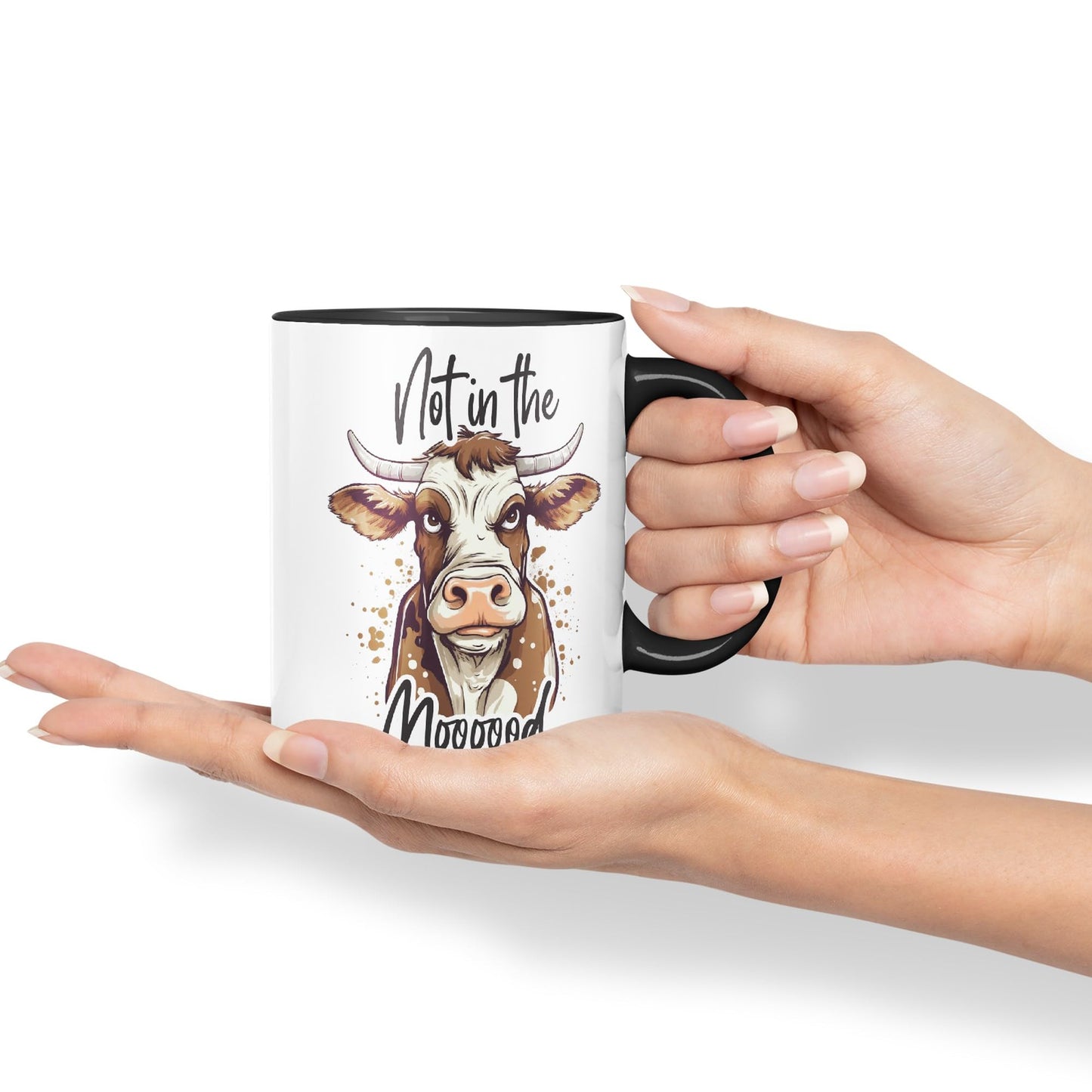 Not in The Moooood Cow Joke sarkasm Sarcastic Ceramic Coloured Mug Cup for Tea Coffee Hot Brew 330ml 11Oz Gift