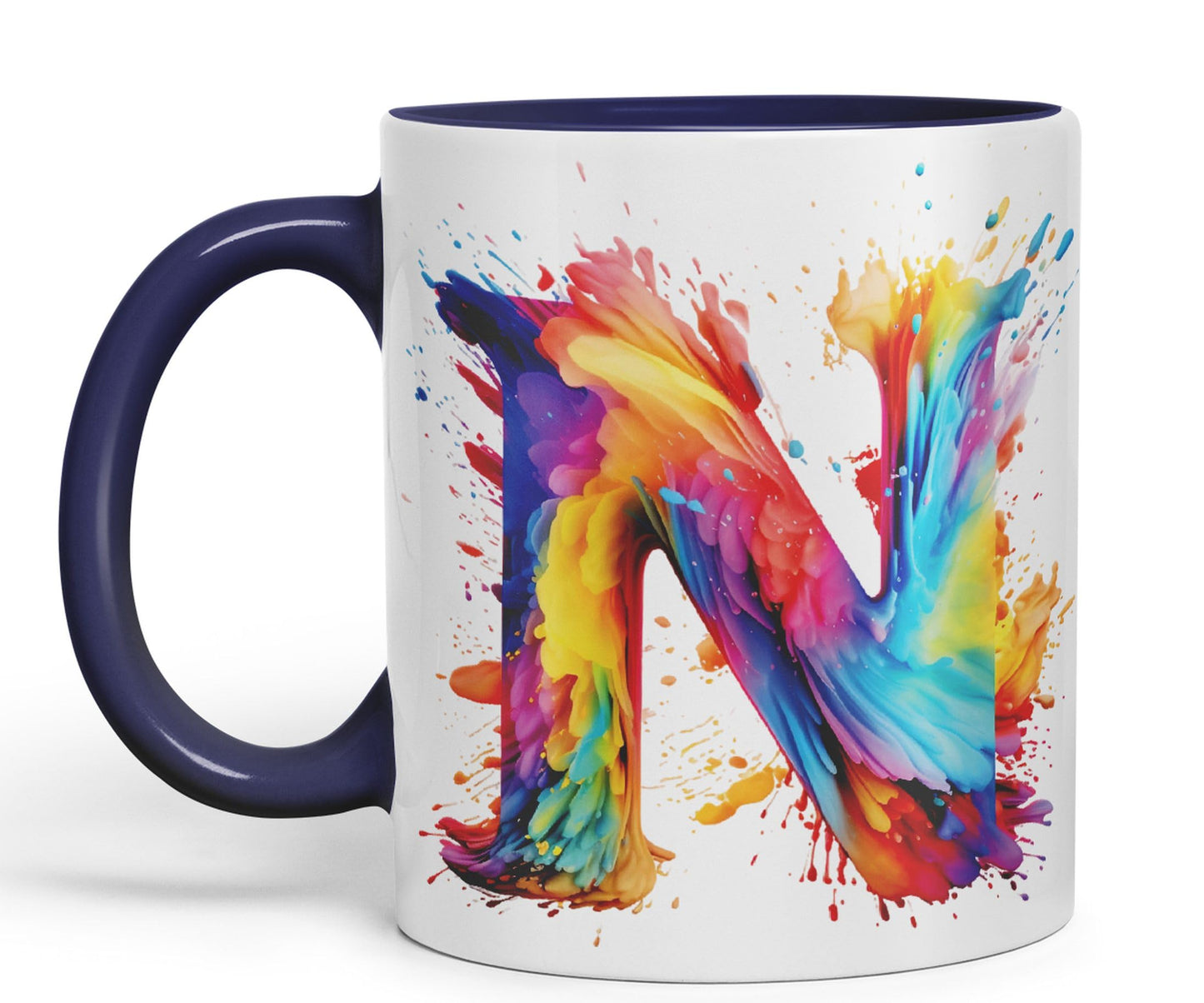 Letter N mug, Alphabet Letter N Monogram watercolour Ceramic Coloured Mug Cup for Tea Coffee Hot brew 330ml 11Oz Gift