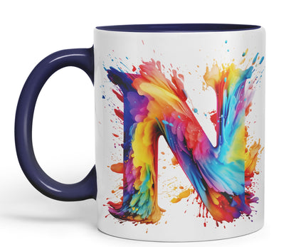 Letter N mug, Alphabet Letter N Monogram watercolour Ceramic Coloured Mug Cup for Tea Coffee Hot brew 330ml 11Oz Gift