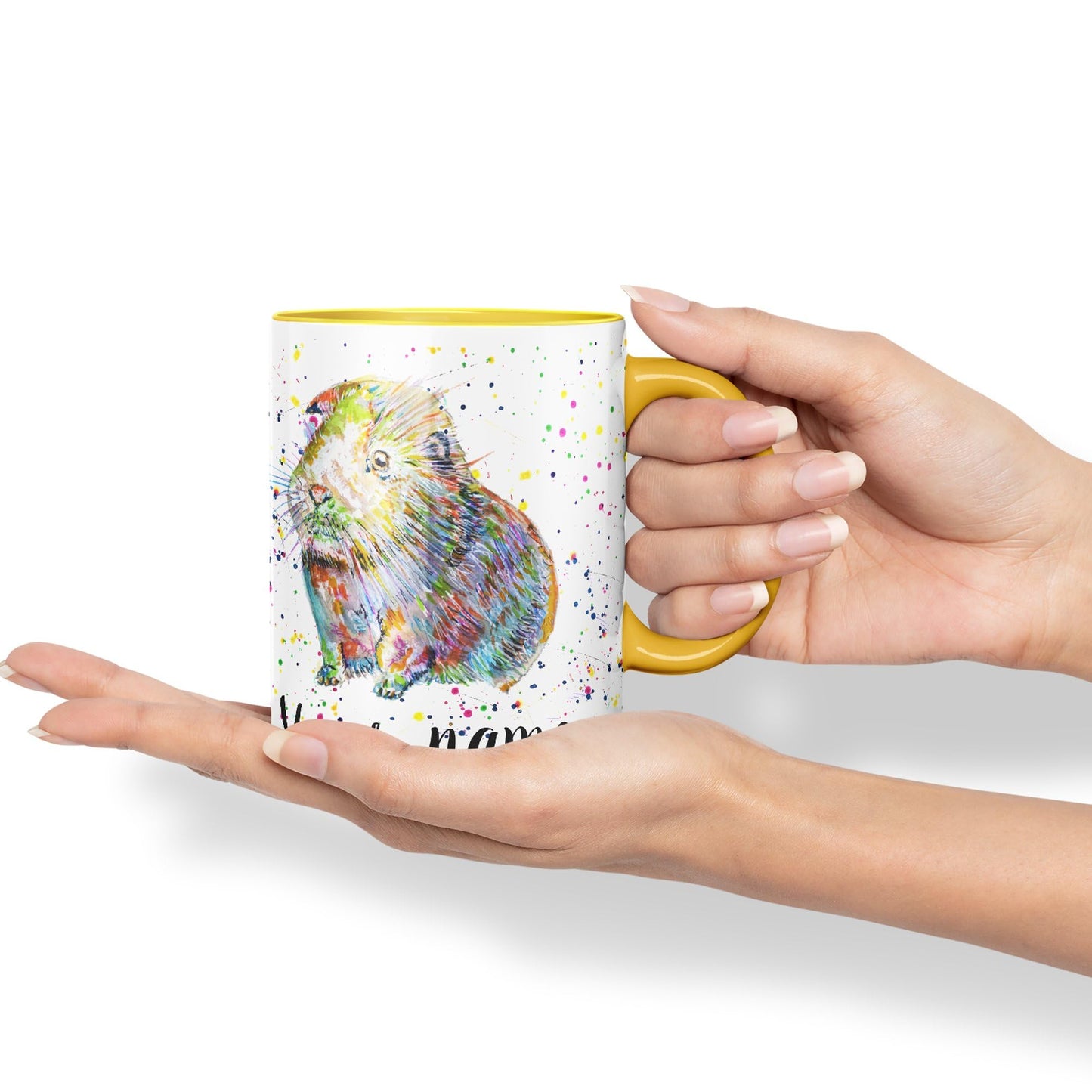 Vixar Personalised with Your Text Guinea Pig Short Haired Pet Watercolour Art Coloured Ceramic Mug Cup Gift 330ml 11oz Custom Work Office Tea Coffee