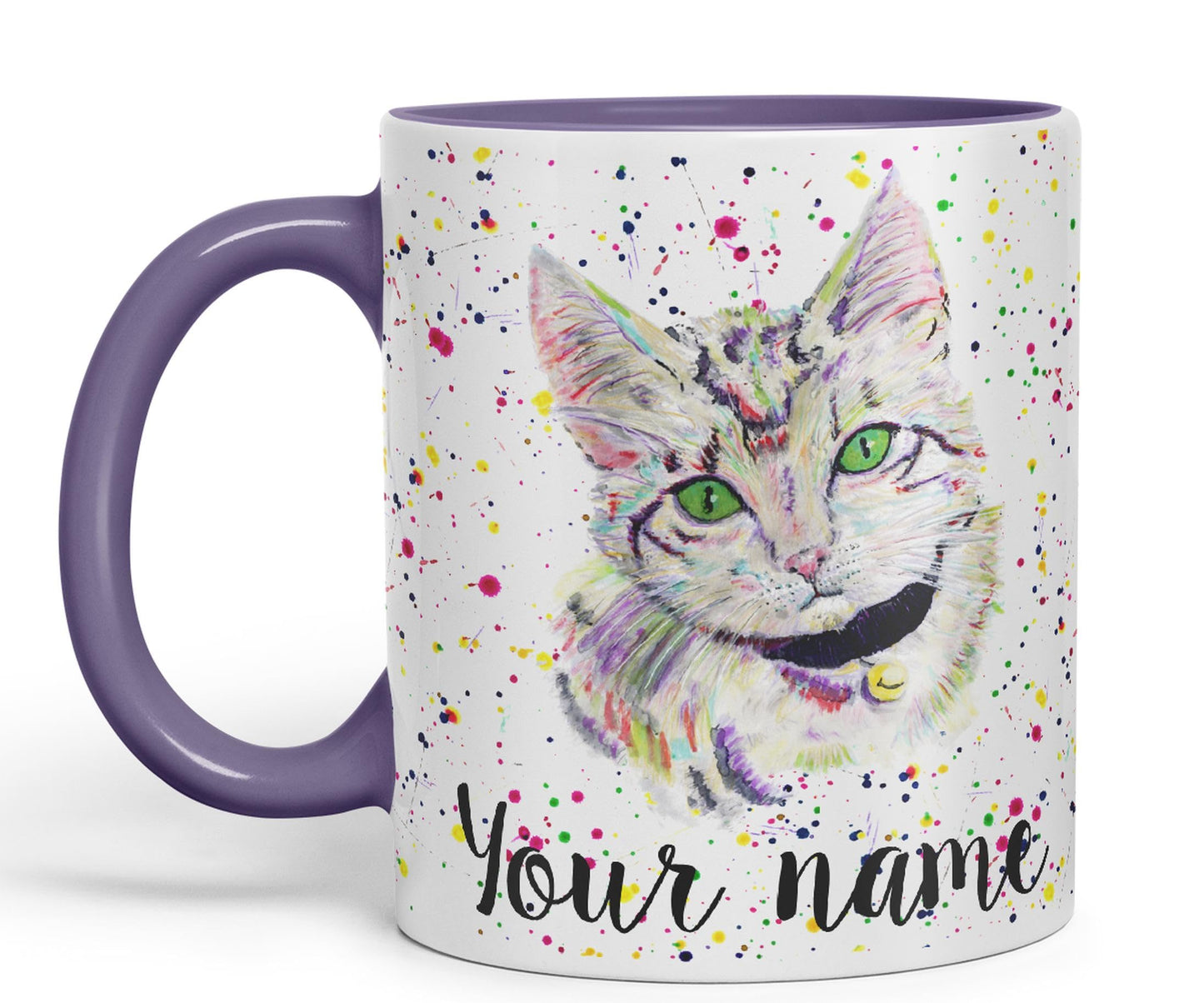 Vixar Personalised with Your Text Kitten Cat Feline Pet Animals Watercolour Art Coloured Ceramic Mug Cup Gift 330ml 11oz Custom Work Office Tea Coffee