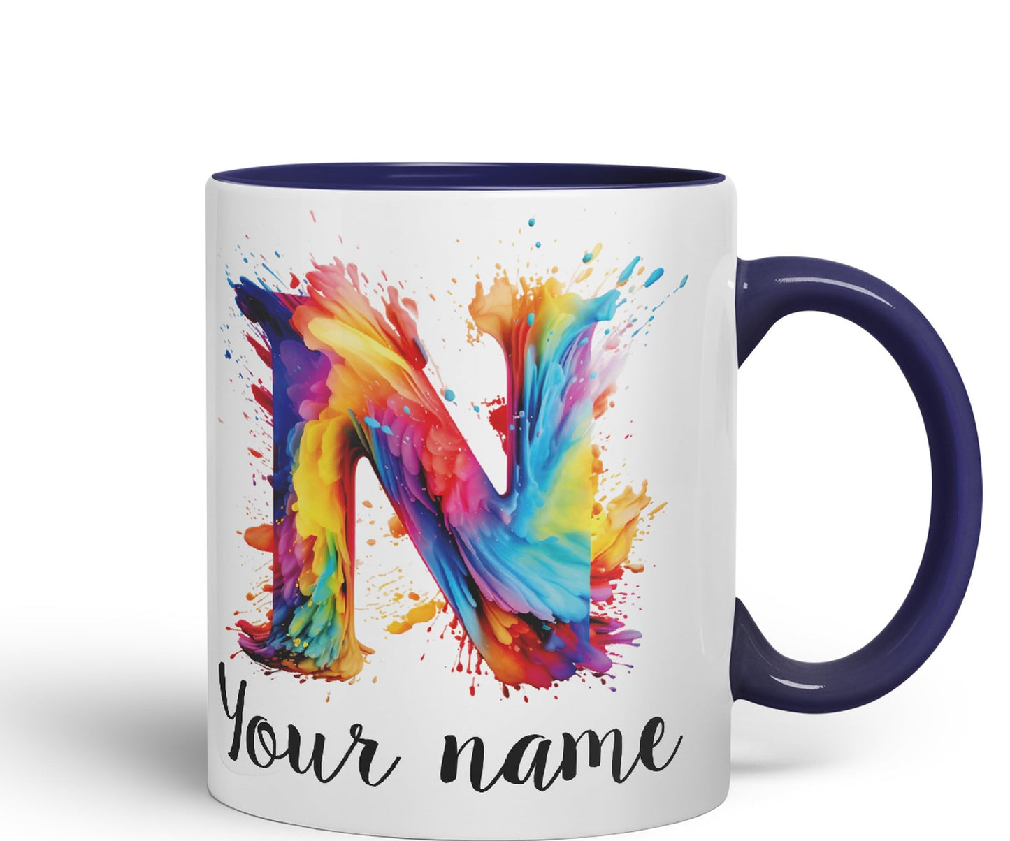 Personalised Letter N mug, Alphabet cusomized custom Letter N Monogram watercolour Ceramic Coloured Mug Cup for Tea Coffee Hot brew 330ml 11Oz Gift