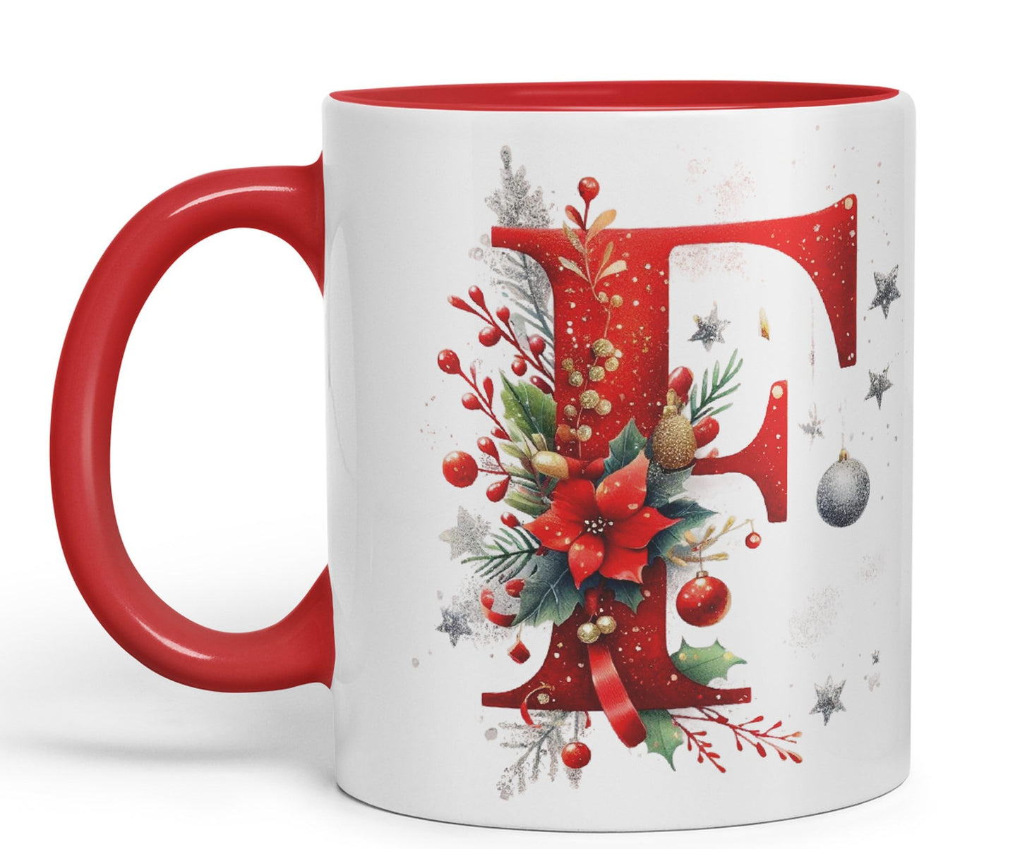 Red Letter ChristmasDesigns Alphabet Monogram Lettersjoke sarkasm Sarcastic Ceramic Coloured Mug Cup for Tea Coffee Hot Brew 330ml 11Oz Gift