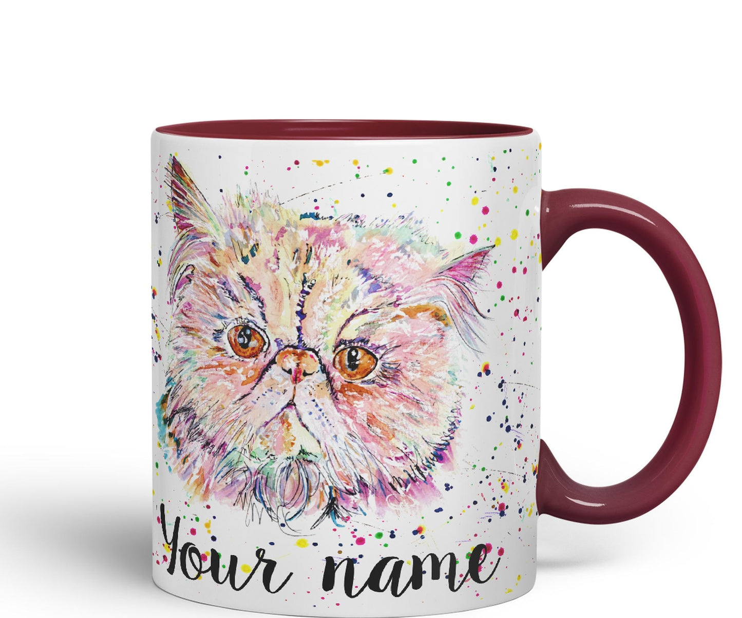 Vixar Personalised with Your Text Persian Cat Kitten Pet Art Coloured Ceramic Mug Cup Gift 330ml 11oz Custom Work Office Tea Coffee