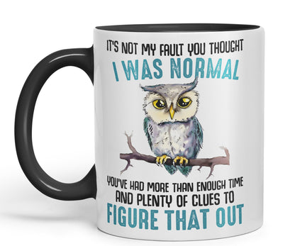It's Not My Fault YouThought I was Normal, Owl Sarcastic Joke Ceramic Coloured Mug Cup for Tea Coffee Hot Brew 330ml 11Oz