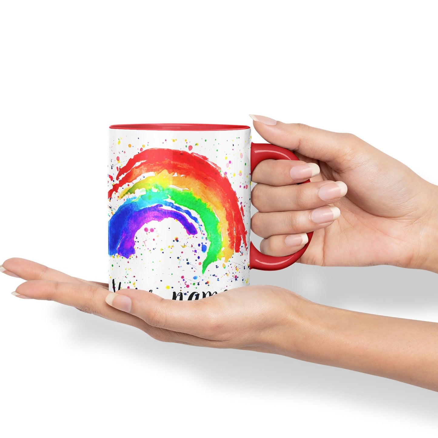 Vixar Personalised with Your Text Rainbow Watercolour Art Coloured Ceramic Mug Cup Gift 330ml 11oz Custom Work Office Tea Coffee (O1)