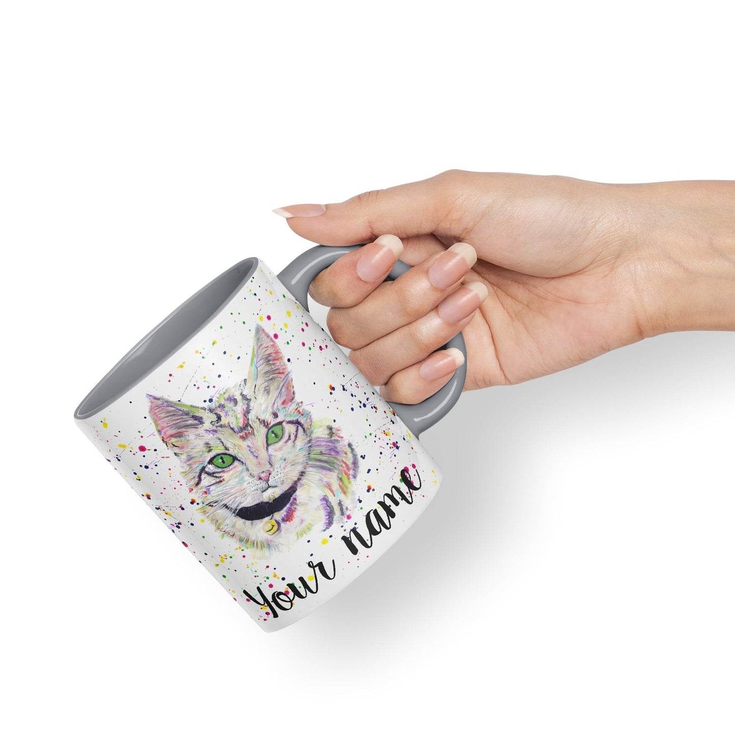 Vixar Personalised with Your Text Kitten Cat Feline Pet Animals Watercolour Art Coloured Ceramic Mug Cup Gift 330ml 11oz Custom Work Office Tea Coffee