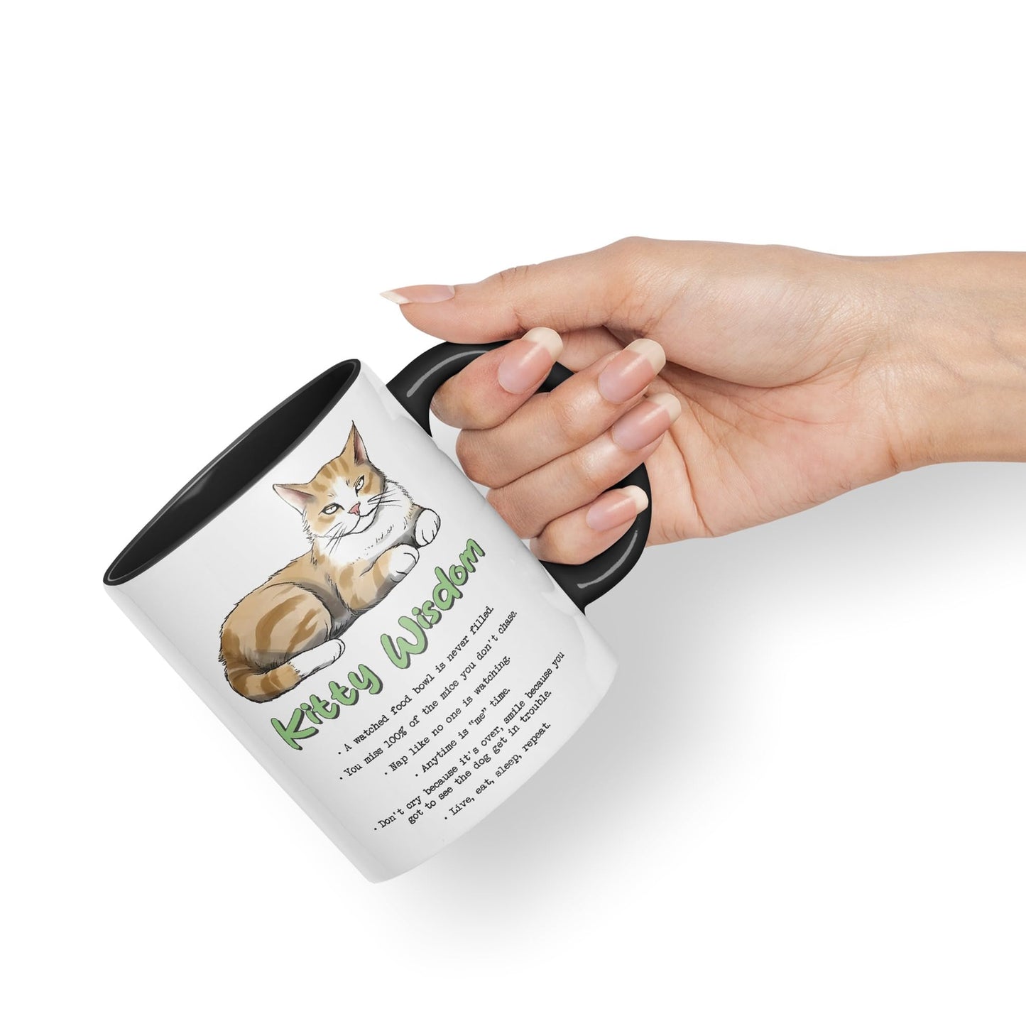Kitty Wisdom a Watched Food… Live eat Sleep Repeat, cat Sarcastic Joke Ceramic Coloured Mug Cup for Tea Coffee Hot Brew 330ml 11Oz