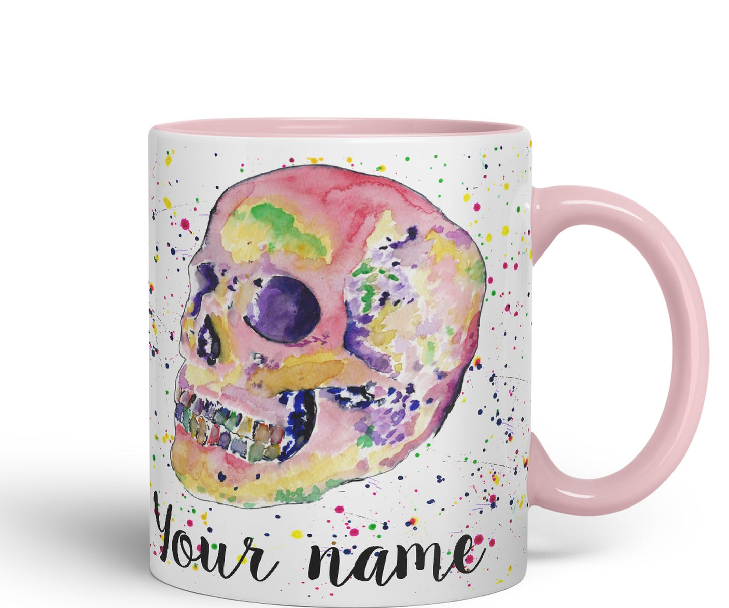 Vixar Personalised with Your Text Skull Watercolour Art Coloured Ceramic Mug Cup Gift 330ml 11oz Custom Work Office Tea Coffee (O2)