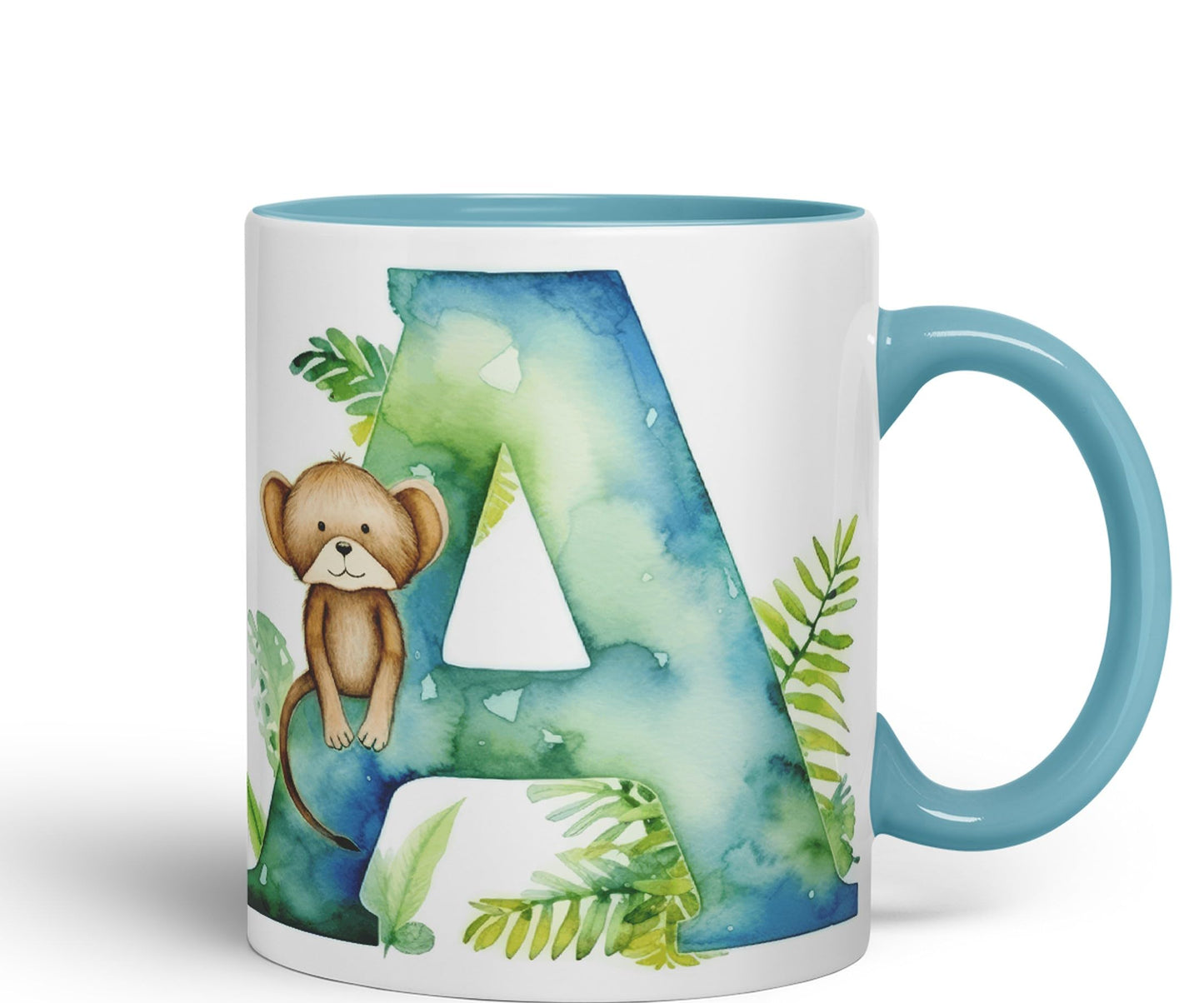 Letter A mug, Animals Alphabet Letter A Monogram animal for kids Ceramic Coloured Mug Cup for Tea Coffee Hot brew 330ml 11Oz Gift