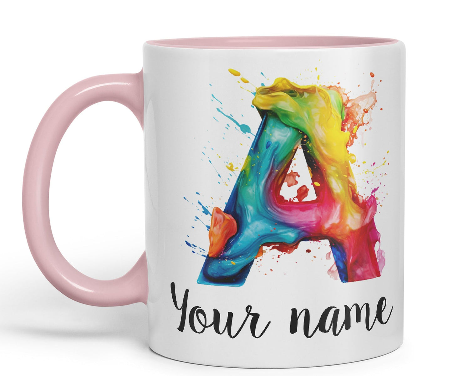 Personalised Letter A mug, Alphabet cusomized custom your Letter A Monogram watercolour Ceramic Coloured Mug Cup for Tea Coffee Hot brew 330ml 11Oz Gift