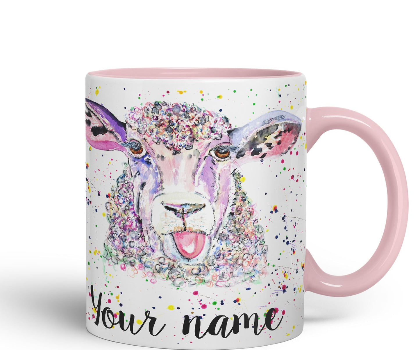 Vixar Personalised with Your Text Sheep Eve Farm Animals Art Coloured Ceramic Mug Cup Gift 330ml 11oz Custom Work Office Tea Coffee