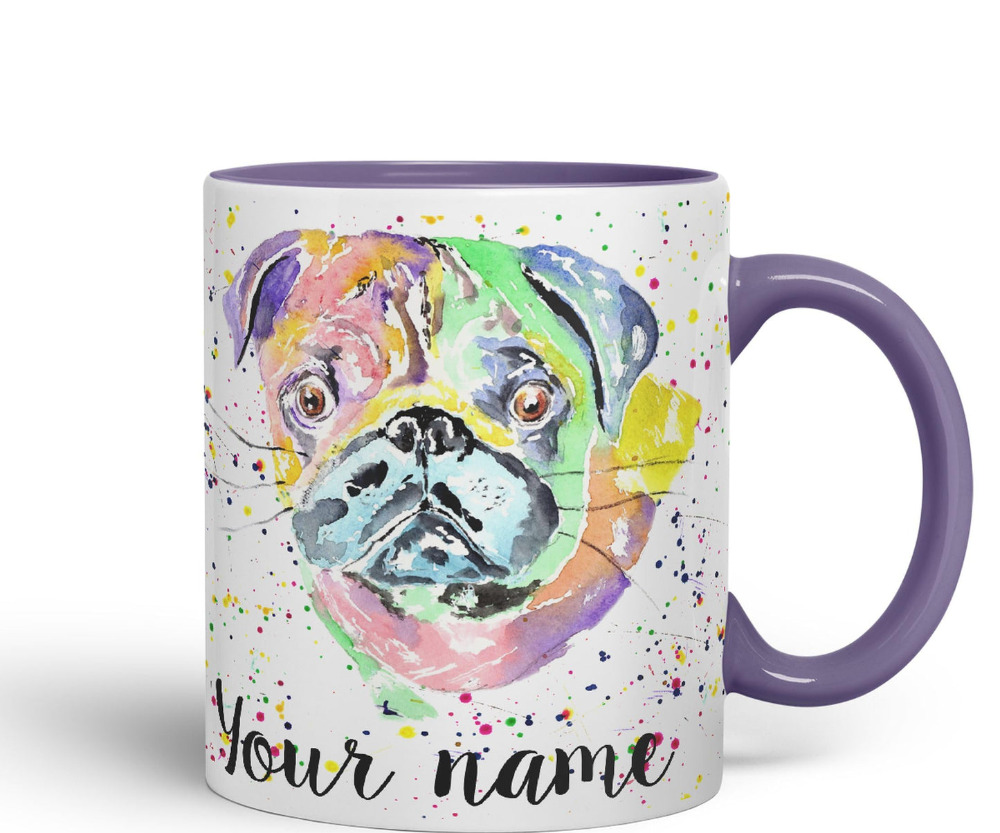 Vixar Personalised with Your Text Pug Chinese Dog Pet Art Coloured Ceramic Mug Cup Gift 330ml 11oz Custom Work Office Tea Coffee