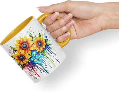 Vixar Sunflower Sunny Day Mug Coloured Ceramic Mug Cup Gift, 11oz (Gold Yellow)