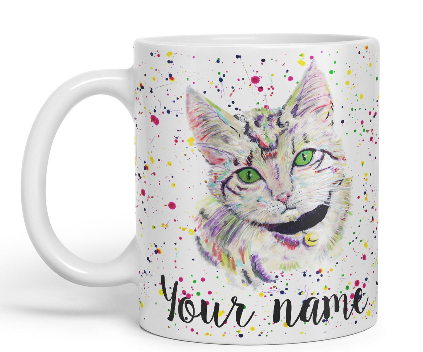 Vixar Personalised with Your Text Kitten Cat Feline Pet Animals Watercolour Art Coloured Ceramic Mug Cup Gift 330ml 11oz Custom Work Office Tea Coffee