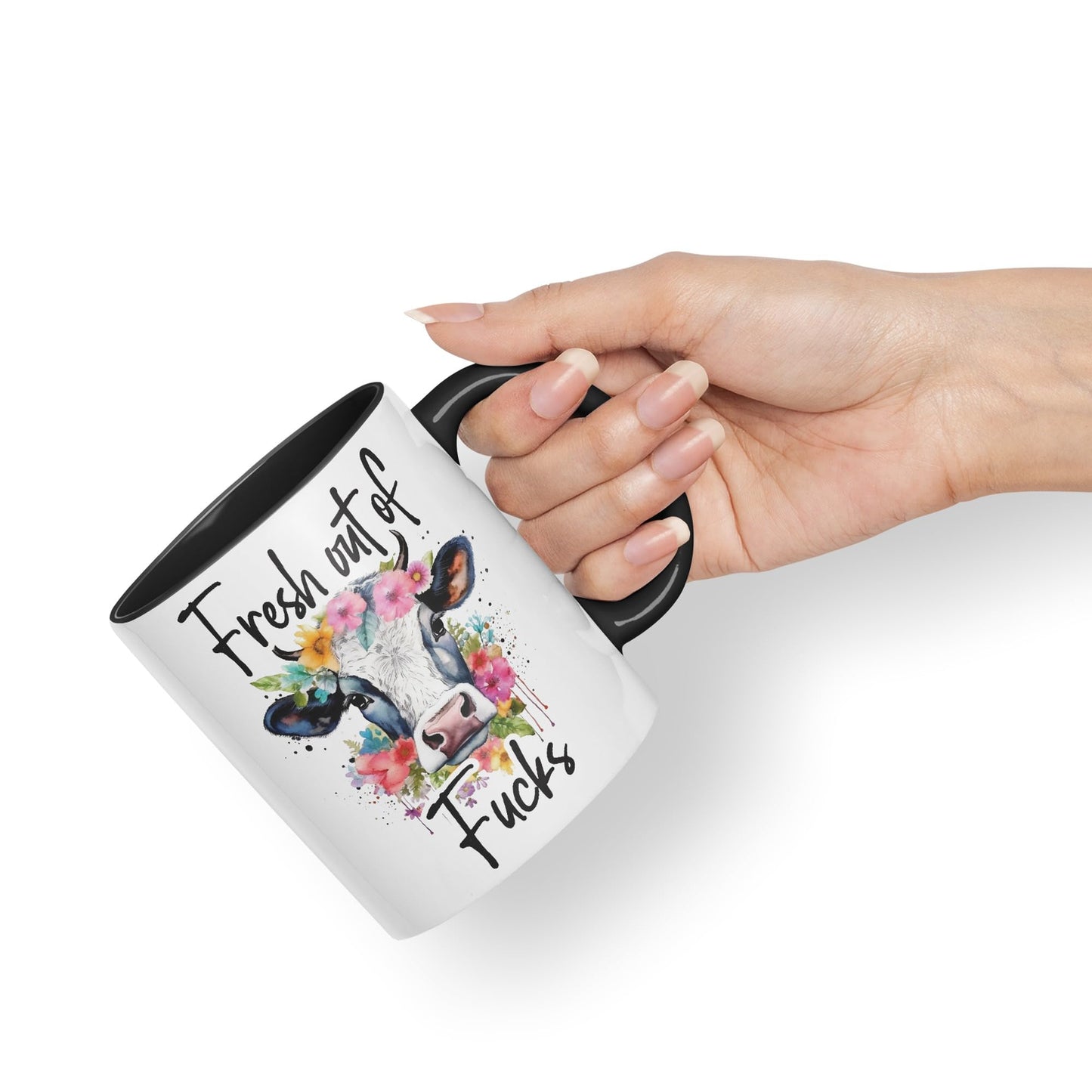 Fresh Out of Fu Cow Joke sarkasm Sarcastic Ceramic Coloured Mug Cup for Tea Coffee Hot Brew 330ml 11Oz Gift