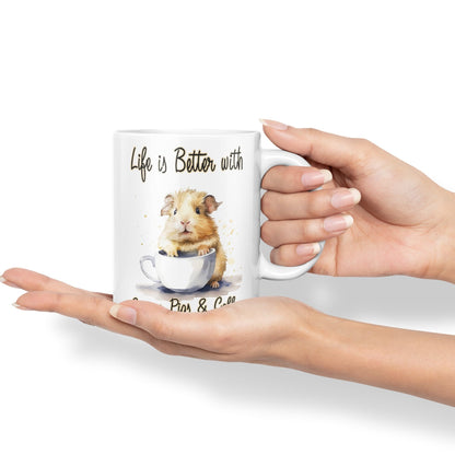 Life is Better with Guinea Pigs & Coffee Joke sarkasm Sarcastic Ceramic Coloured Mug Cup for Tea Coffee Hot Brew 330ml 11Oz Gift