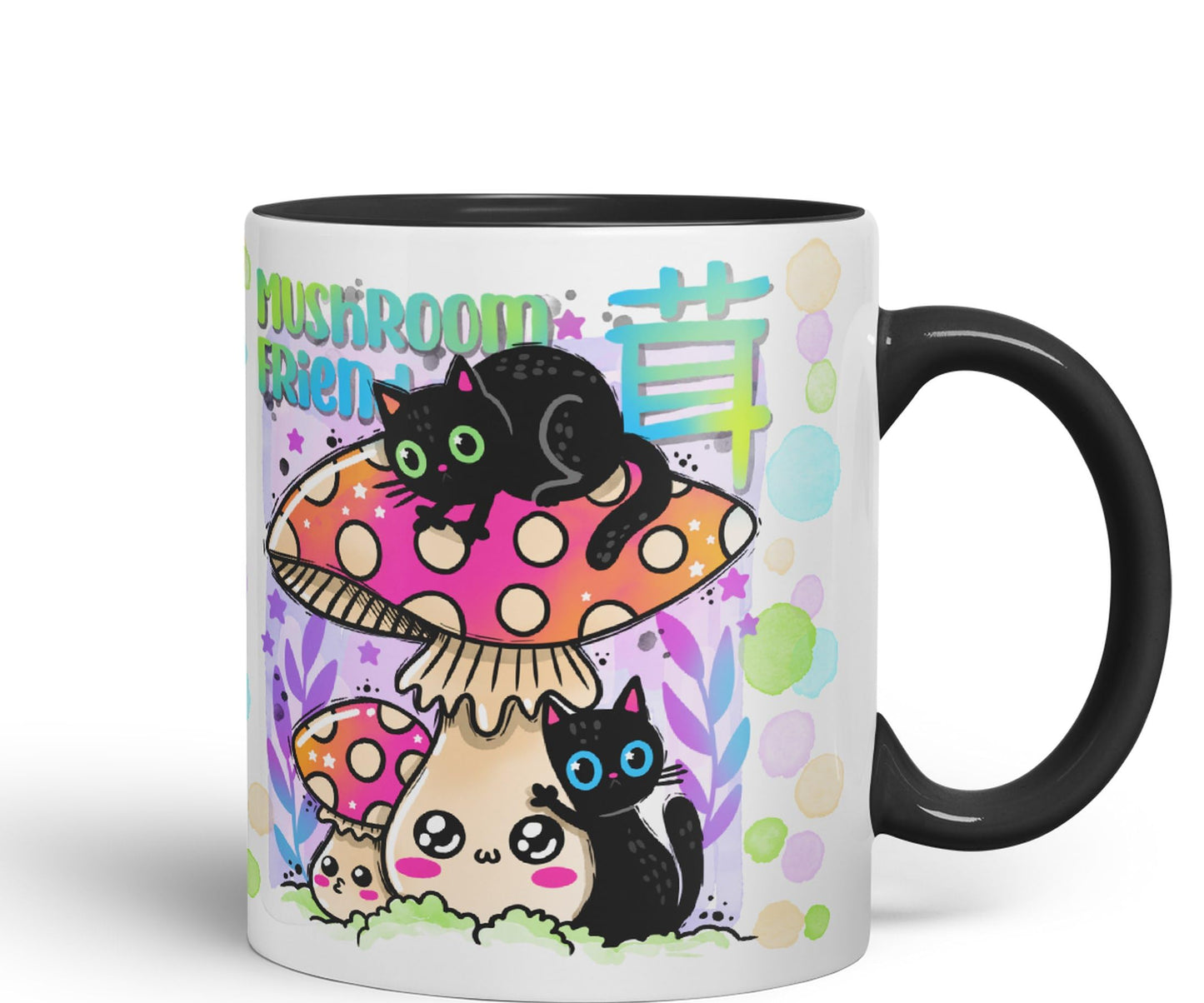 Vixar Mushroom with Cats Cat Friend Coloured Ceramic Mug Cup Gift 330ml 11oz Work Office Tea Coffee Valentines