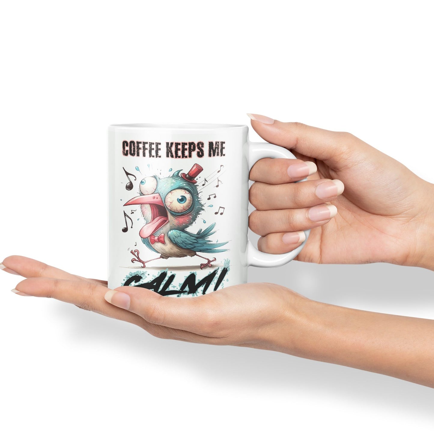 Coffe Keeps me Calm Bird Joke sarkasm Sarcastic Ceramic Coloured Mug Cup for Tea Coffee Hot Brew 330ml 11Oz Gift