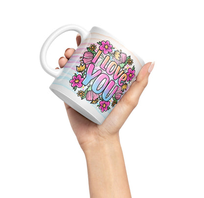 Vixar I Love You Flowers Coloured Ceramic Mug Cup Gift 330ml 11oz Work Office Tea Coffee Valentines
