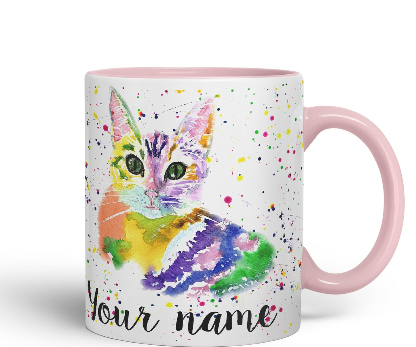 Vixar Personalised with Your Text Cat Kitten Feline Pet Animals Watercolour Art Coloured Ceramic Mug Cup Gift 330ml 11oz Custom Work Office Tea Coffee