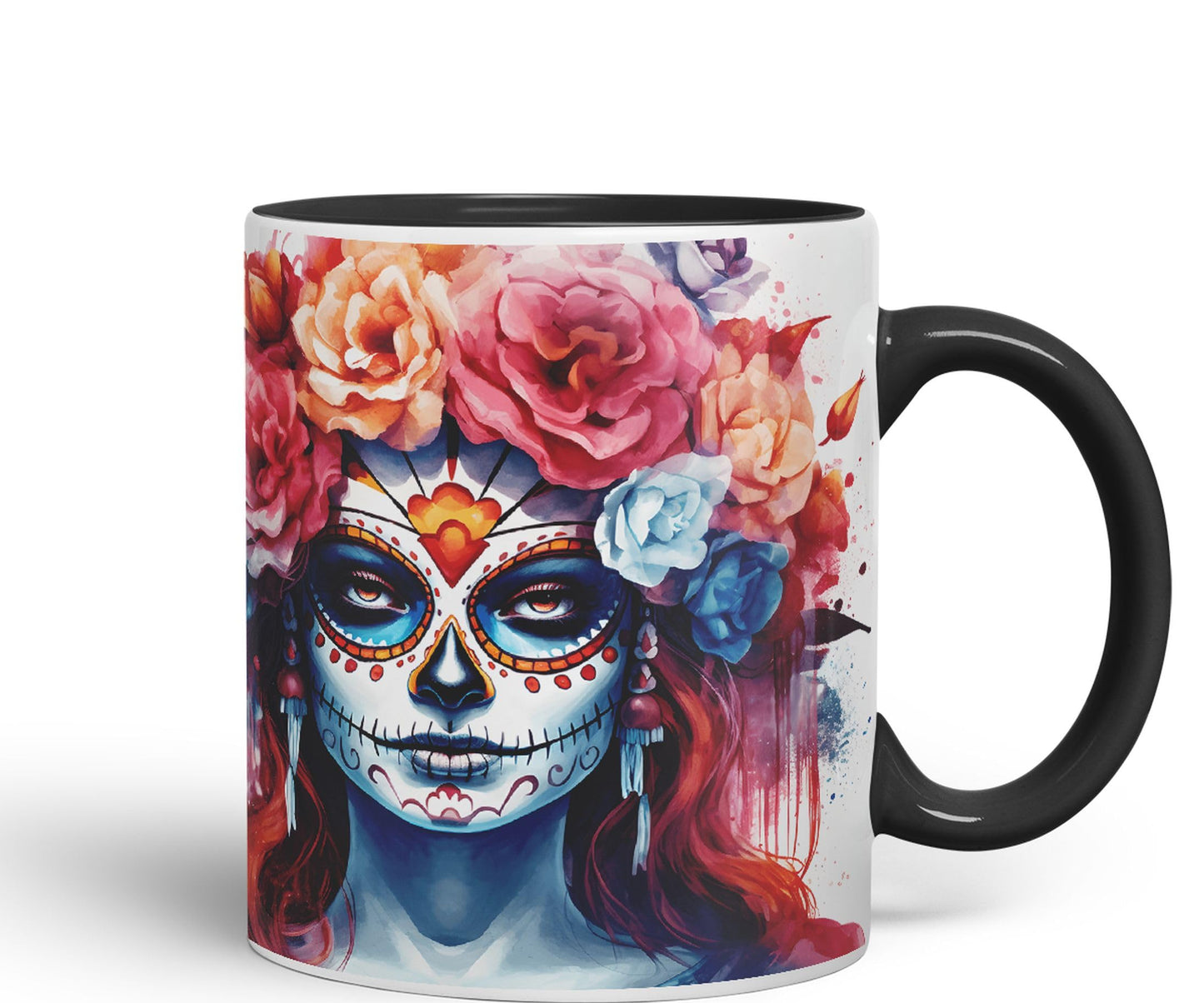 Sugar Skull and Roses Ceramic Coloured Mug Cup for Tea Coffee Hot Brew 330ml 11Oz Gift sk1