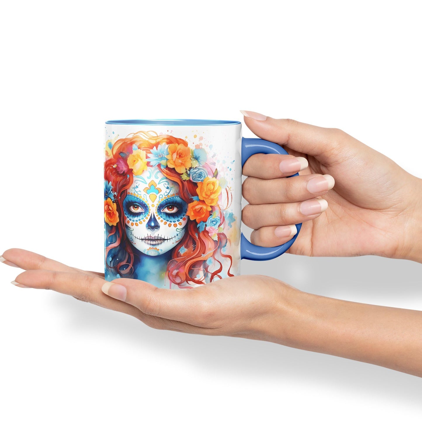 Sugar Skull and Roses Ceramic Coloured Mug Cup for Tea Coffee Hot Brew 330ml 11Oz Gift sk12