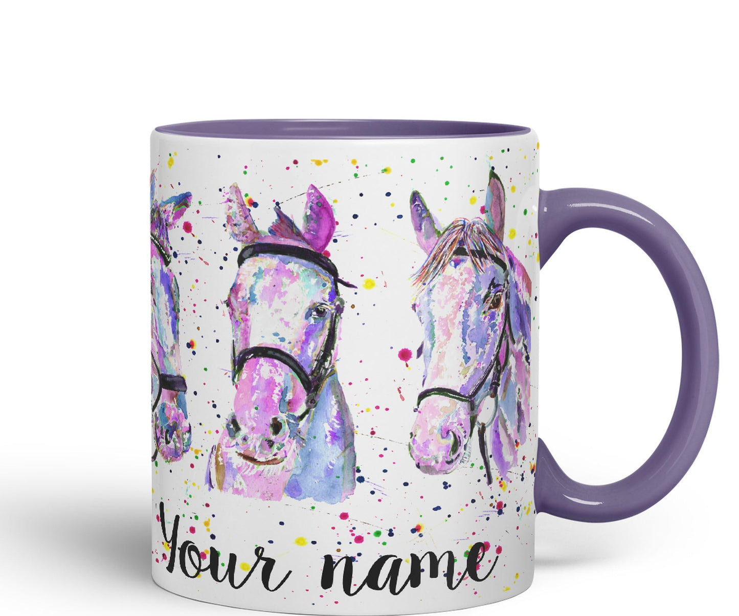 Vixar Personalised with Your Horses Horse Farm Animals Watercolour Art Coloured Mug Cup Gift Birthday Custom Work Office Tea Coffee