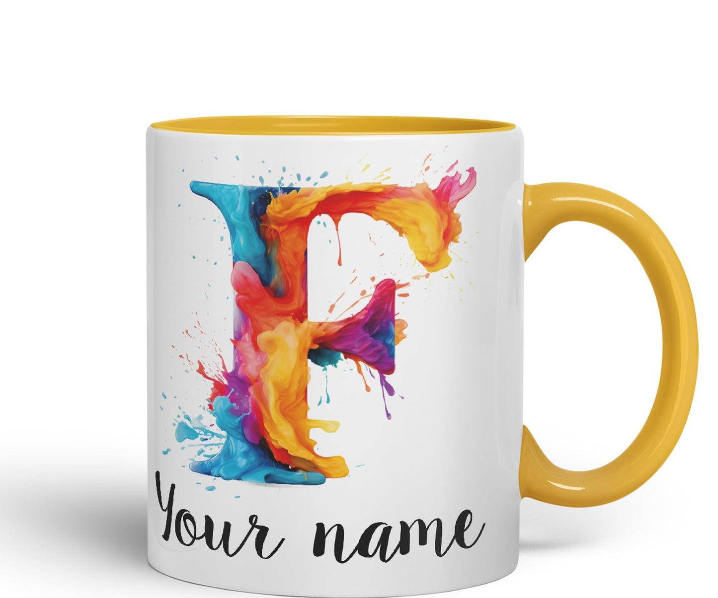 Personalised Letter F mug, Alphabet cusomized custom your Letter F Monogram watercolour Ceramic Coloured Mug Cup for Tea Coffee Hot brew 330ml 11Oz Gift