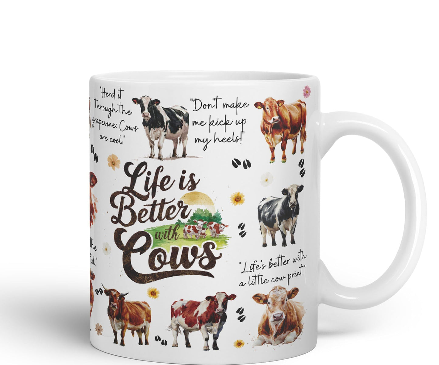 Life Better with Cows Joke sarkasm Sarcastic Ceramic Coloured Mug Cup for Tea Coffee Hot Brew 330ml 11Oz Gift