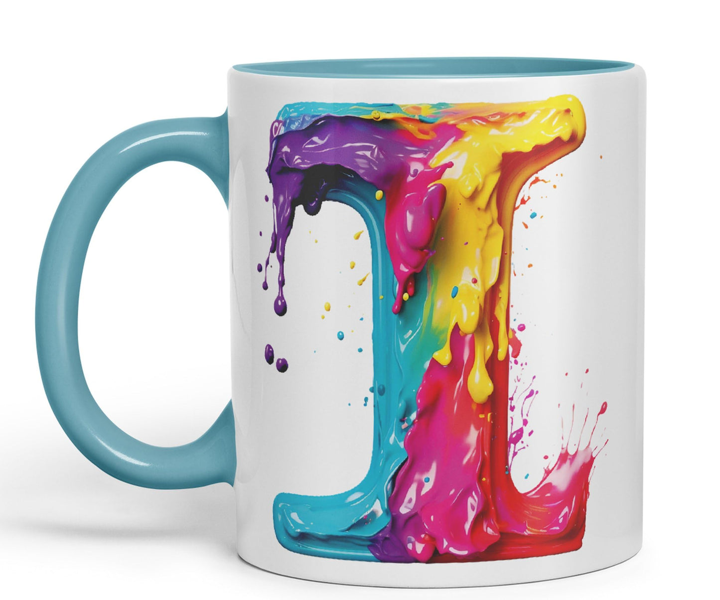 Letter I mug, Alphabet Letter I Monogram watercolour Ceramic Coloured Mug Cup for Tea Coffee Hot brew 330ml 11Oz Gift
