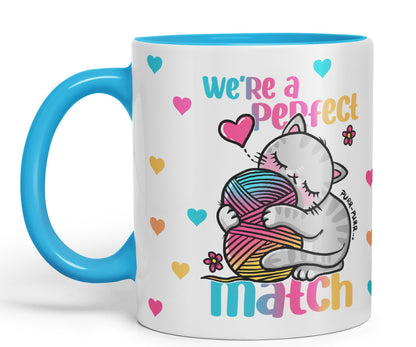 We're a Perfect Match cat Lover Coloured Ceramic Mug Cup Gift 330ml 11oz Work Office Tea Coffee Gift
