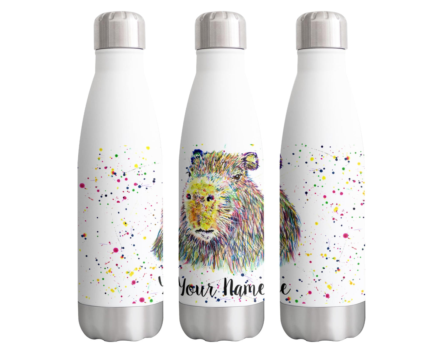 Vixar Capybara Personalised Custom Bottle with your Text/name Watercolour Animals Bottle Double Wall Insulated Stainless Steel Sport Drinks 500ml